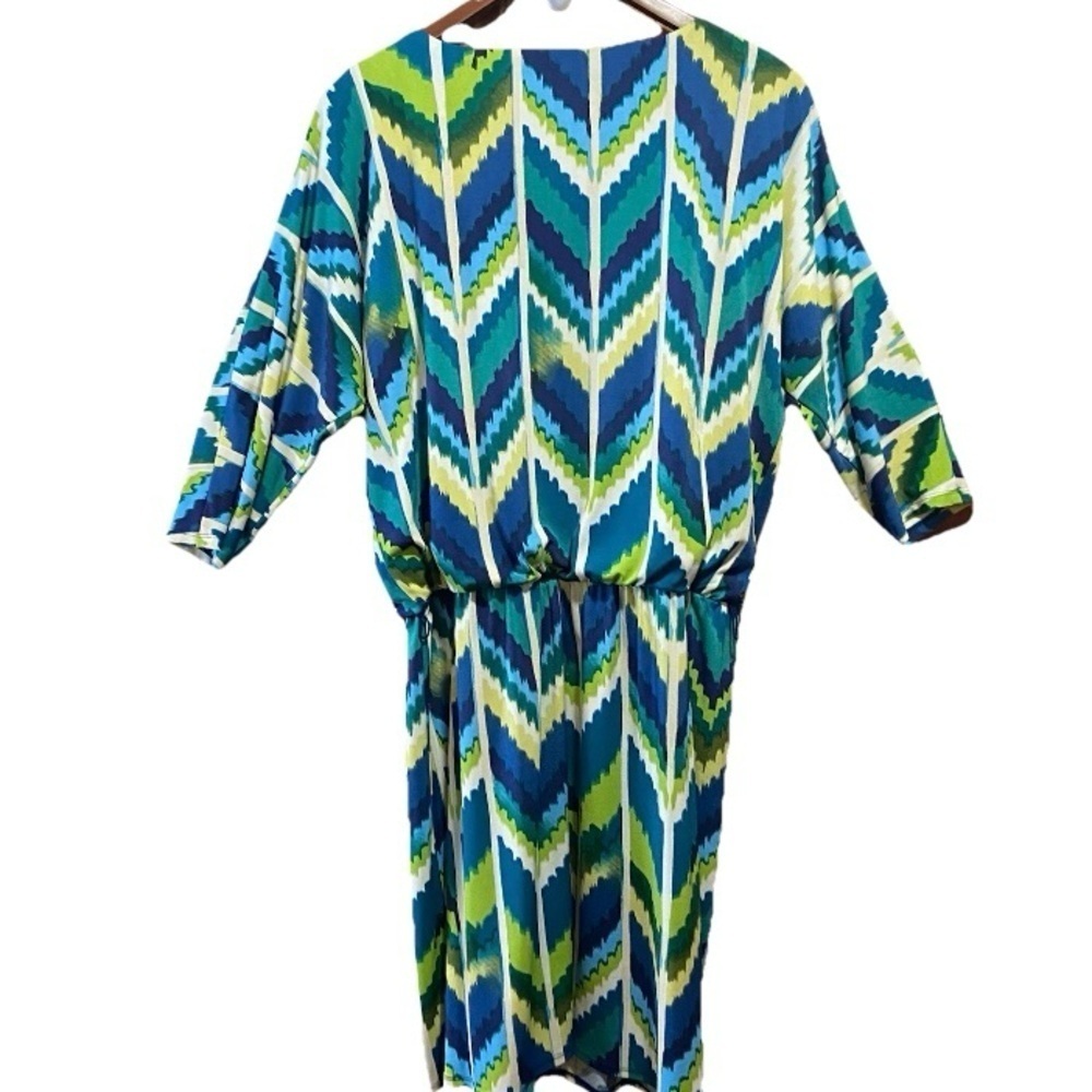 Roz & Ali Chevron Patterned Women’s Dress Blue Green Size 6 - Picture 2 of 8